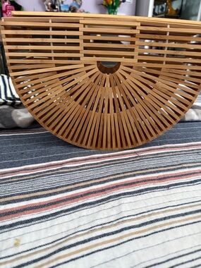 Handcrafted Bamboo Half-Moon Clutch Wristlet in Tan